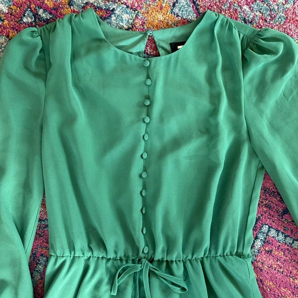 Alexia Admor | Women’s Green Long Sleeve Crewneck Chiffon Balia Mini Dress Sz 2